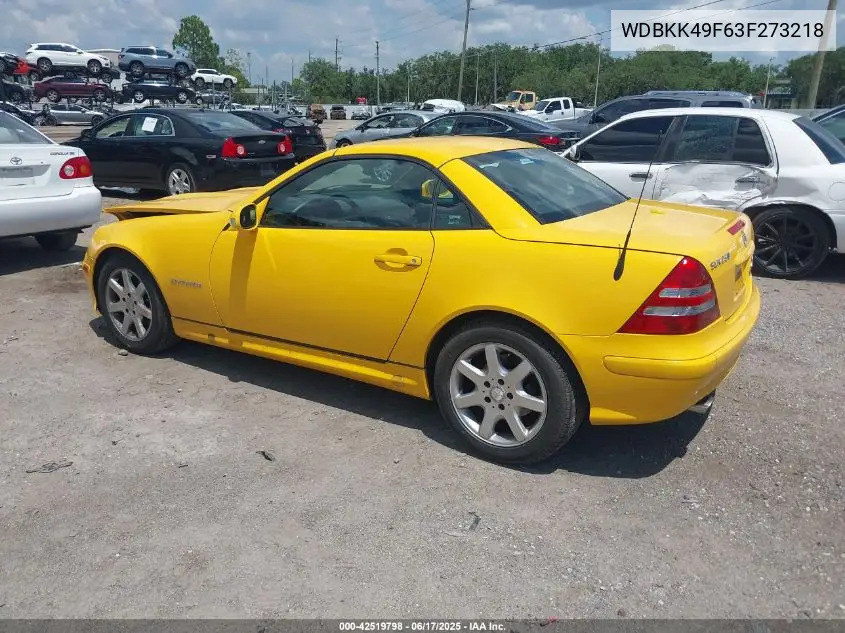 2003 Mercedes-Benz Slk 230 Kompressor VIN: WDBKK49F63F273218 Lot: 42519798