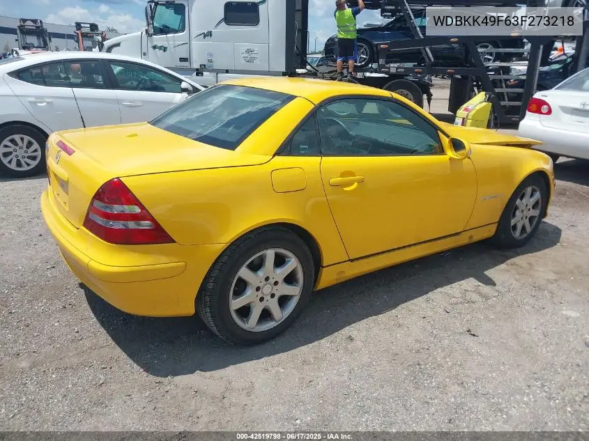 2003 Mercedes-Benz Slk 230 Kompressor VIN: WDBKK49F63F273218 Lot: 42519798