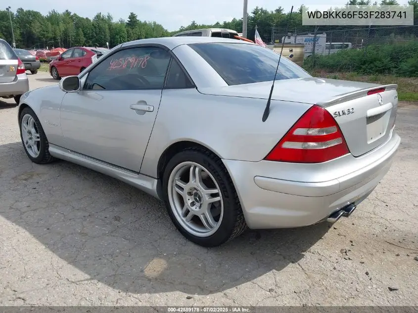 2003 Mercedes-Benz Slk 32 Amg VIN: WDBKK66F53F283741 Lot: 42589178