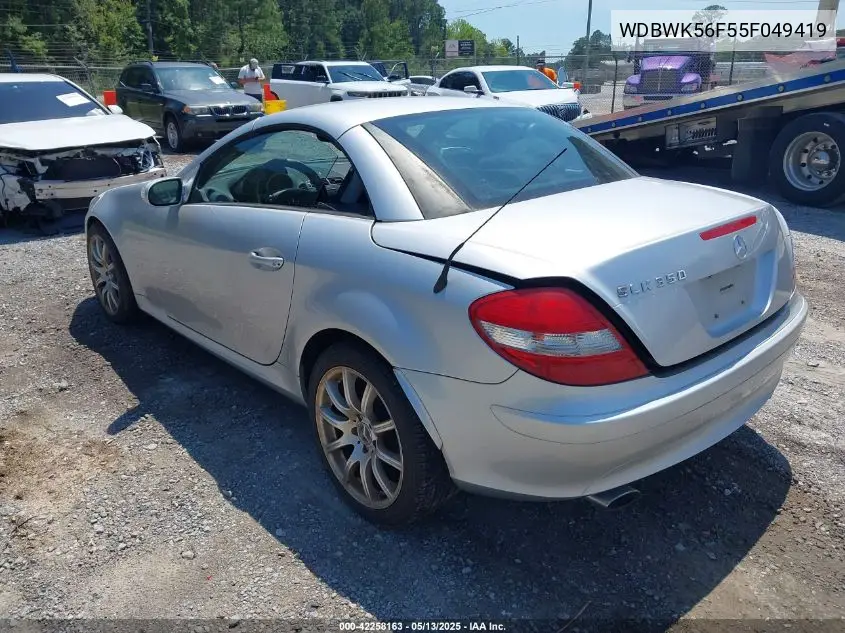 2005 Mercedes-Benz Slk 350 VIN: WDBWK56F55F049419 Lot: 42258163