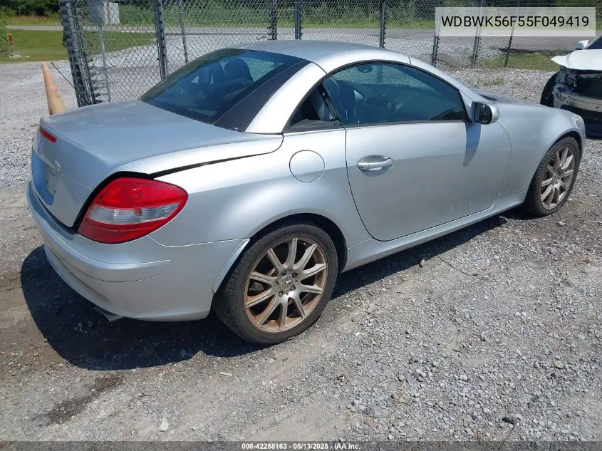 2005 Mercedes-Benz Slk 350 VIN: WDBWK56F55F049419 Lot: 42258163