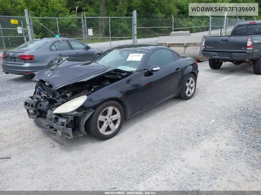 2007 Mercedes-Benz Slk 280 VIN: WDBWK54F87F139699 Lot: 42199082