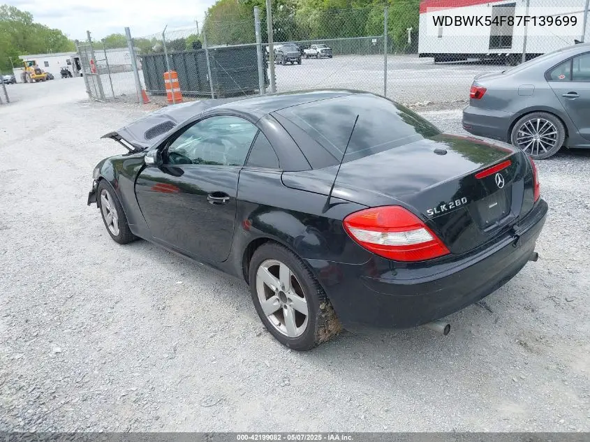 2007 Mercedes-Benz Slk 280 VIN: WDBWK54F87F139699 Lot: 42199082