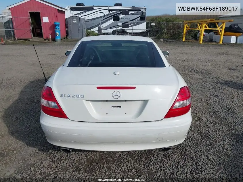 2008 Mercedes-Benz Slk 280 VIN: WDBWK54F68F189017 Lot: 41990622