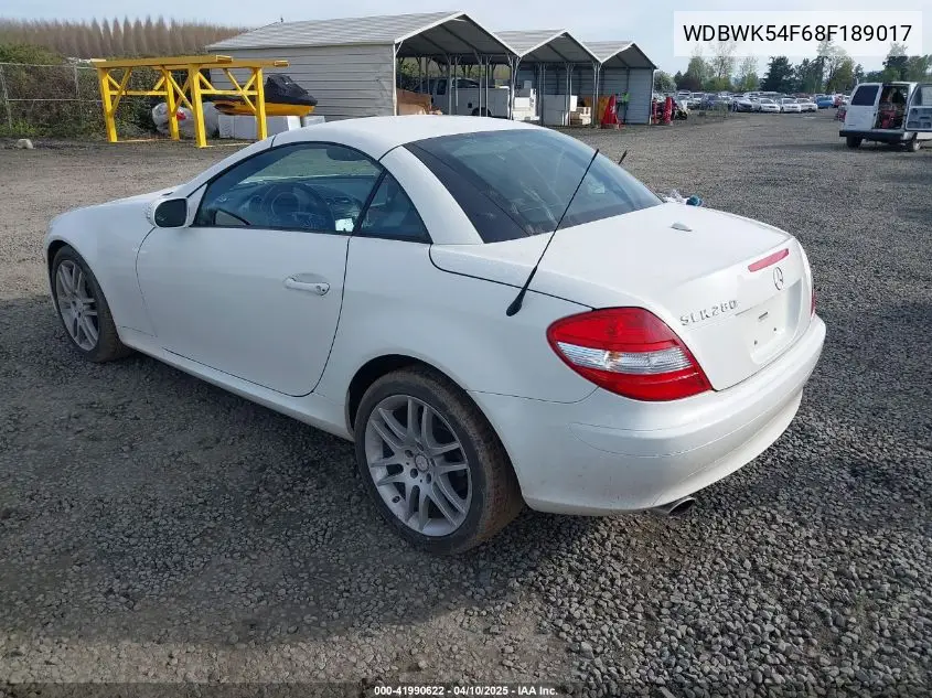 2008 Mercedes-Benz Slk 280 VIN: WDBWK54F68F189017 Lot: 41990622