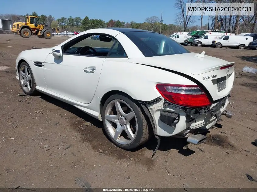2012 Mercedes-Benz Slk 350 VIN: WDDPK5HA2CF040431 Lot: 42066002