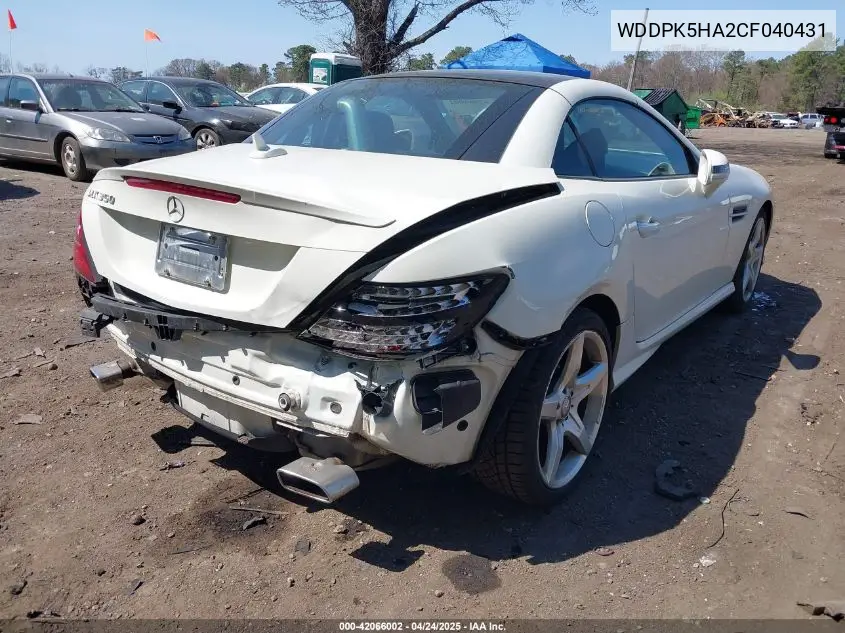 2012 Mercedes-Benz Slk 350 VIN: WDDPK5HA2CF040431 Lot: 42066002