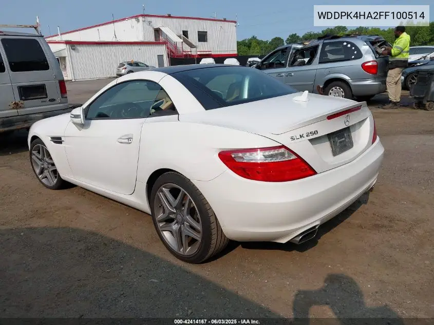 2015 Mercedes-Benz Slk 250 VIN: WDDPK4HA2FF100514 Lot: 42414167