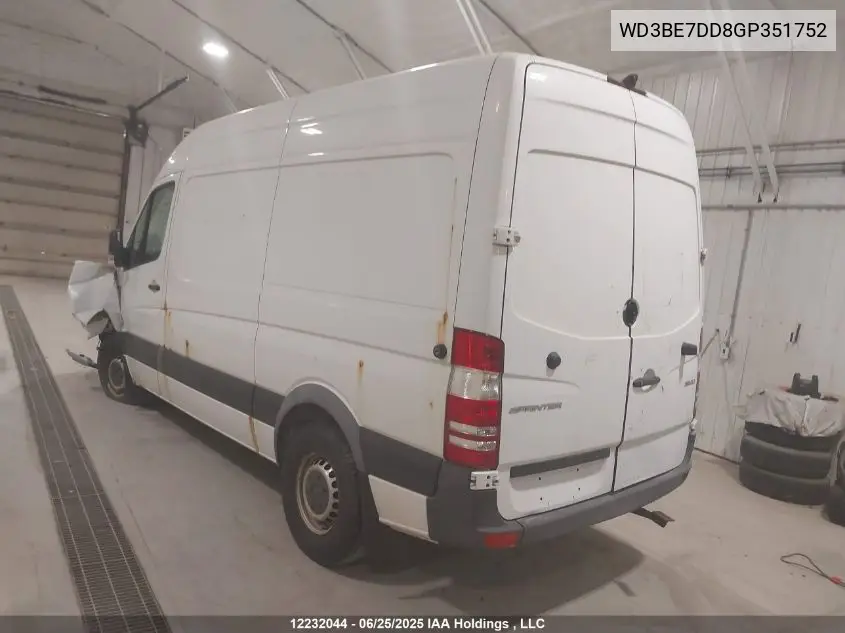 2016 Mercedes-Benz Sprinter 2500 Standard Roof VIN: WD3BE7DD8GP351752 Lot: 12232044