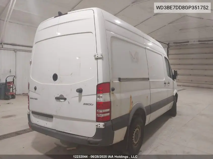 2016 Mercedes-Benz Sprinter 2500 Standard Roof VIN: WD3BE7DD8GP351752 Lot: 12232044