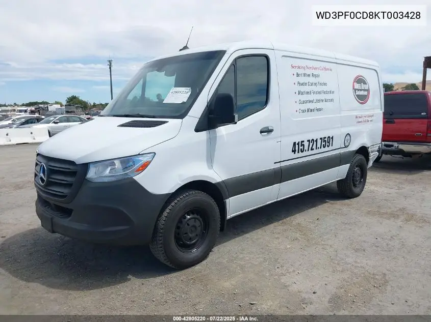 2019 Mercedes-Benz Sprinter 2500 High Roof V6/Standard Roof V6 VIN: WD3PF0CD8KT003428 Lot: 42805220