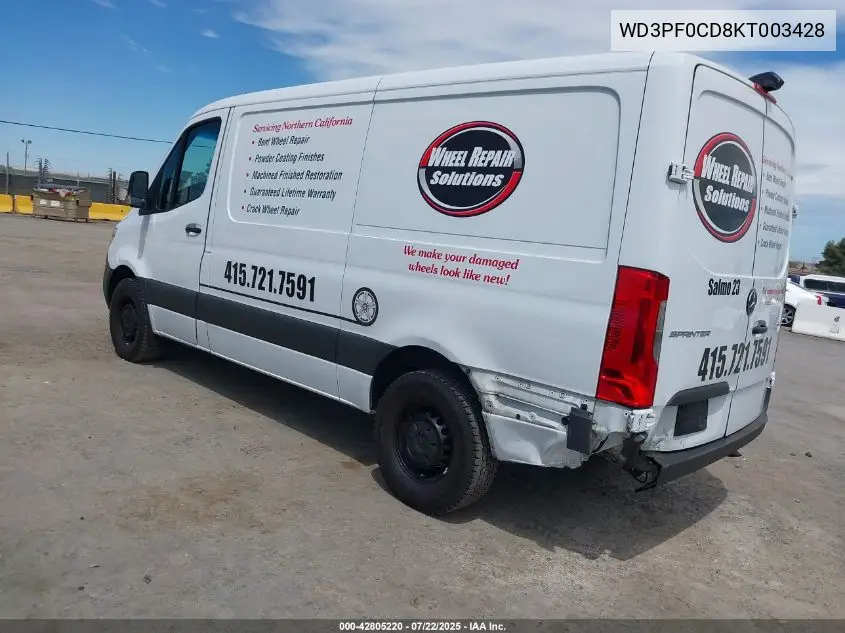 2019 Mercedes-Benz Sprinter 2500 High Roof V6/Standard Roof V6 VIN: WD3PF0CD8KT003428 Lot: 42805220