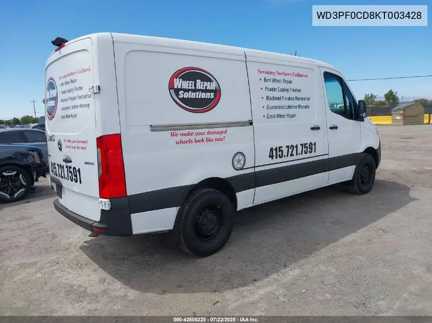 2019 Mercedes-Benz Sprinter 2500 High Roof V6/Standard Roof V6 VIN: WD3PF0CD8KT003428 Lot: 42805220