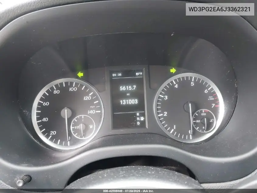 2018 Mercedes-Benz Metris VIN: WD3PG2EA6J3362321 Lot: 42785149