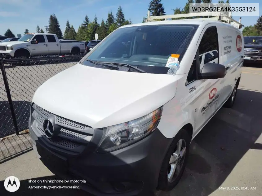 2019 Mercedes-Benz Metris VIN: WD3PG2EA4K3553124 Lot: 42363780