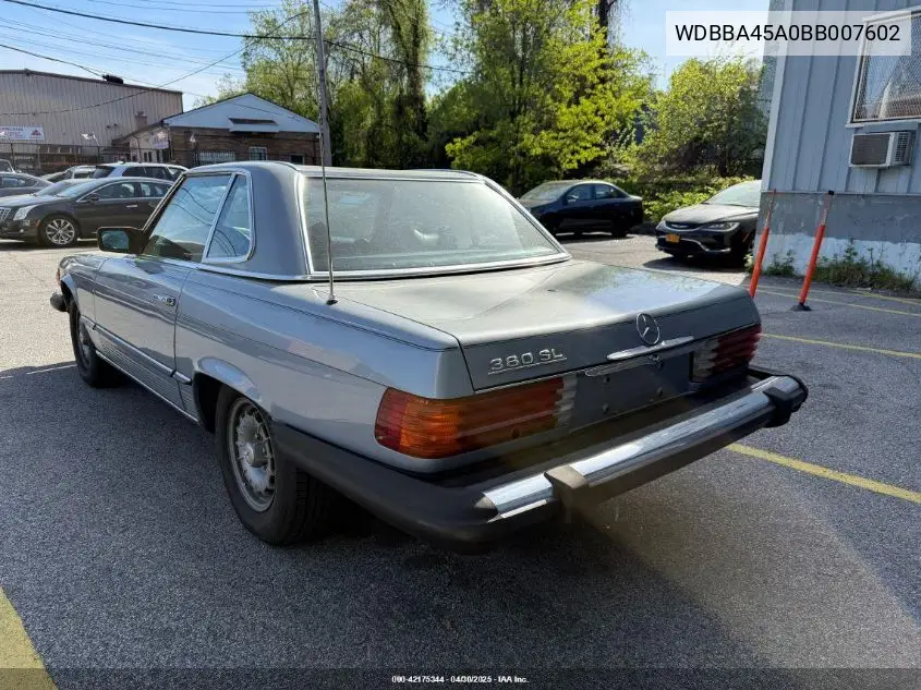 1981 Mercedes-Benz 380 Sl VIN: WDBBA45A0BB007602 Lot: 42175344