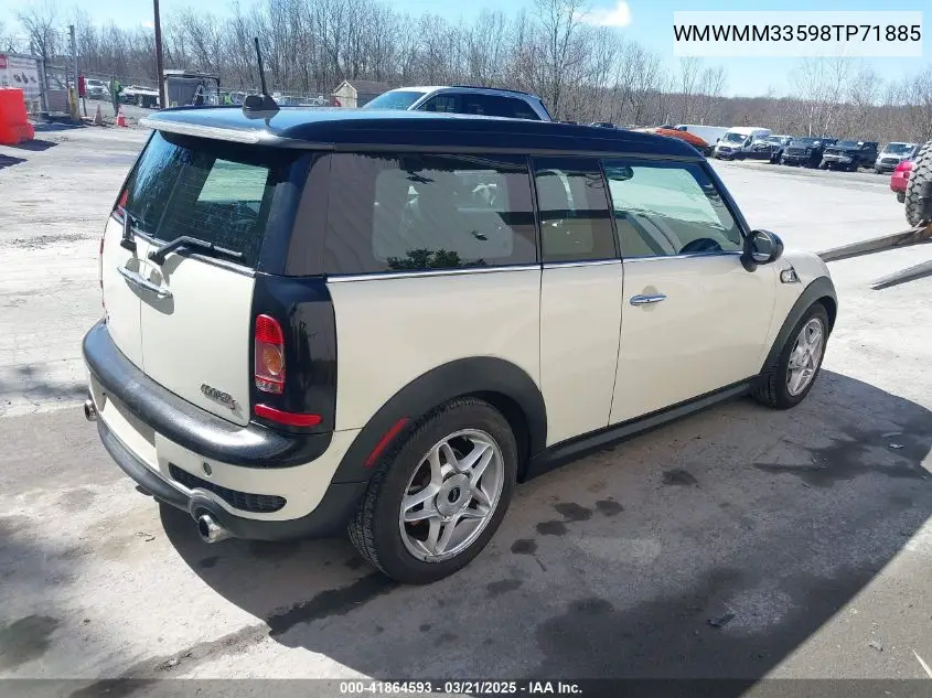 2008 Mini Cooper S Clubman VIN: WMWMM33598TP71885 Lot: 41864593