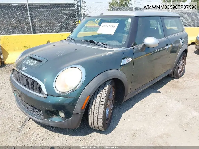 2008 Mini Cooper S Clubman VIN: WMWMM33598TP87598 Lot: 42731430