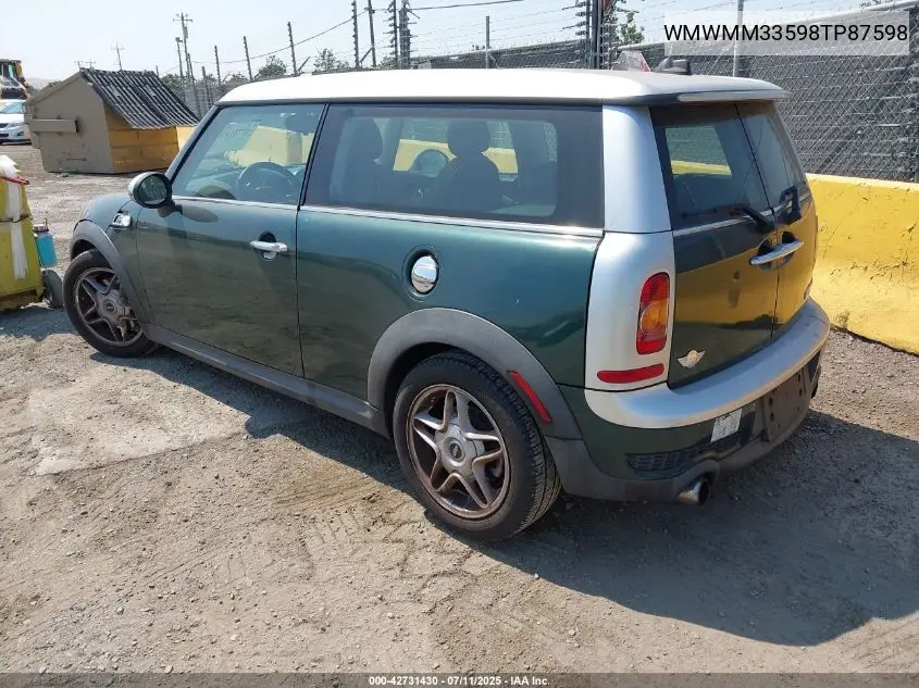 2008 Mini Cooper S Clubman VIN: WMWMM33598TP87598 Lot: 42731430