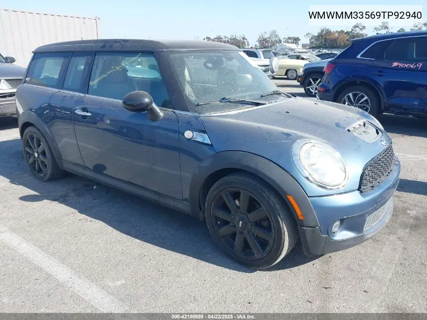 2009 Mini Cooper S Clubman VIN: WMWMM33569TP92940 Lot: 42100999