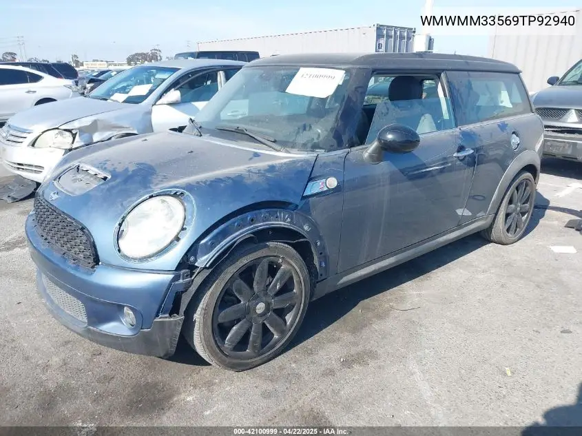 2009 Mini Cooper S Clubman VIN: WMWMM33569TP92940 Lot: 42100999