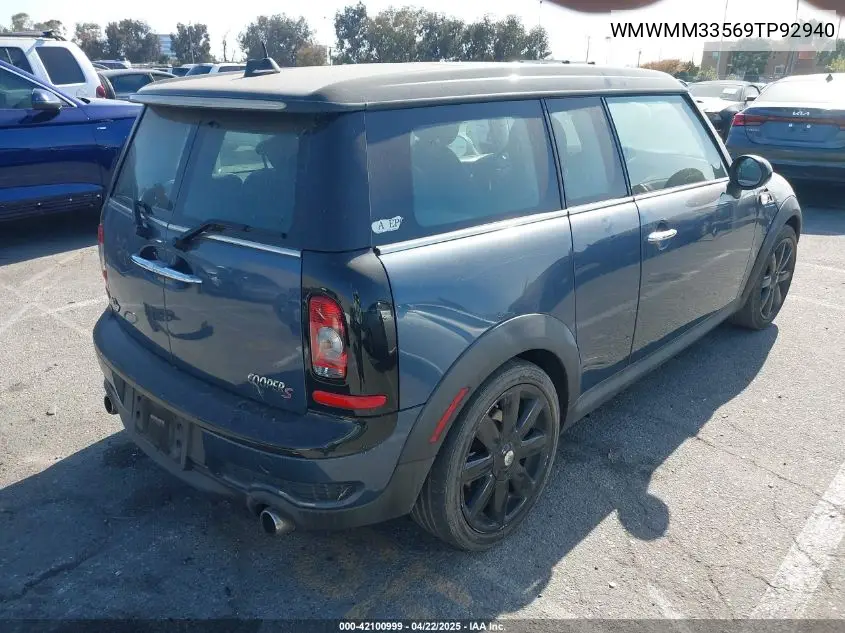 2009 Mini Cooper S Clubman VIN: WMWMM33569TP92940 Lot: 42100999