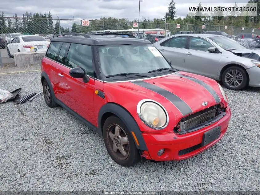 2009 Mini Cooper Clubman VIN: WMWML335X9TX34560 Lot: 42671849