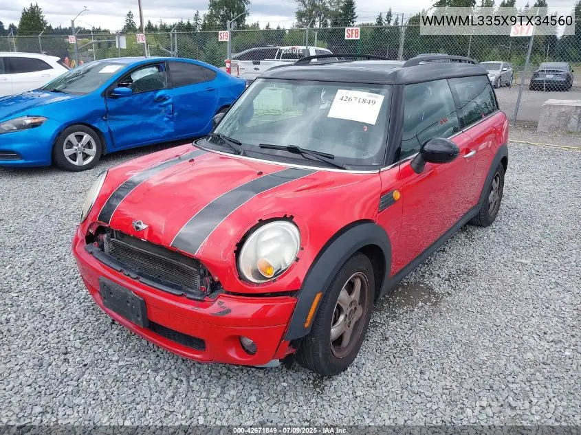 2009 Mini Cooper Clubman VIN: WMWML335X9TX34560 Lot: 42671849