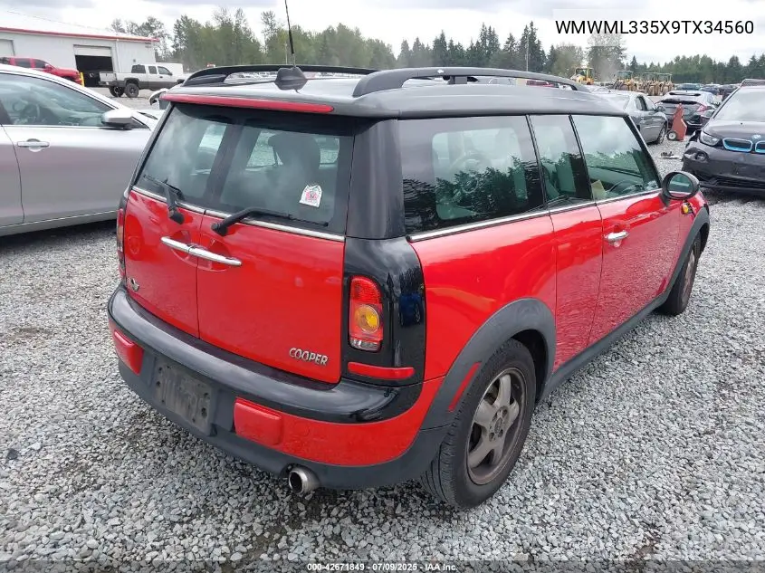 2009 Mini Cooper Clubman VIN: WMWML335X9TX34560 Lot: 42671849