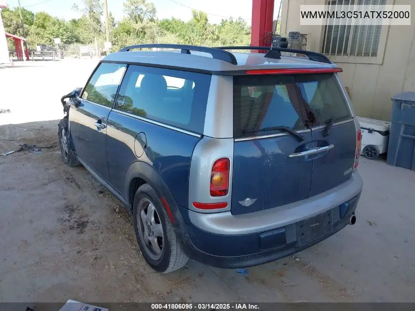 2010 Mini Cooper Clubman VIN: WMWML3C51ATX52000 Lot: 41806095
