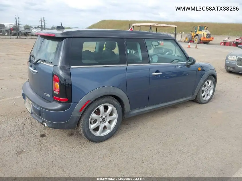 2010 Mini Cooper Clubman VIN: WMWML3C58ATX38286 Lot: 42128440