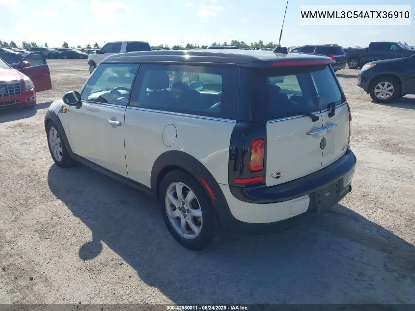 2010 Mini Cooper Clubman VIN: WMWML3C54ATX36910 Lot: 42580011