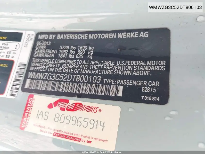 2013 Mini Clubman Cooper S VIN: WMWZG3C52DT800103 Lot: 41896033