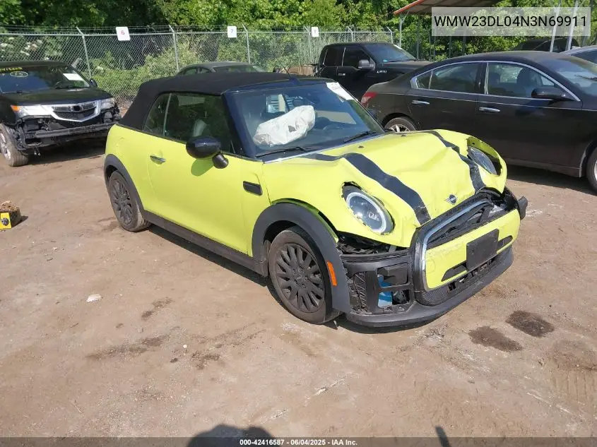 2022 Mini Convertible Cooper VIN: WMW23DL04N3N69911 Lot: 42416587