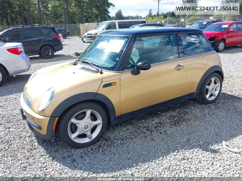 2003 Mini Cooper VIN: WMWRC334X3TJ50440 Lot: 42245689