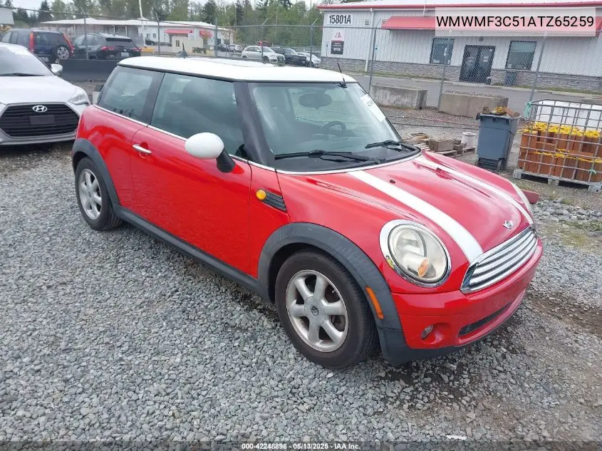 2010 Mini Cooper VIN: WMWMF3C51ATZ65259 Lot: 42248896