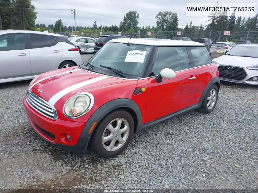 2010 Mini Cooper VIN: WMWMF3C51ATZ65259 Lot: 42248896
