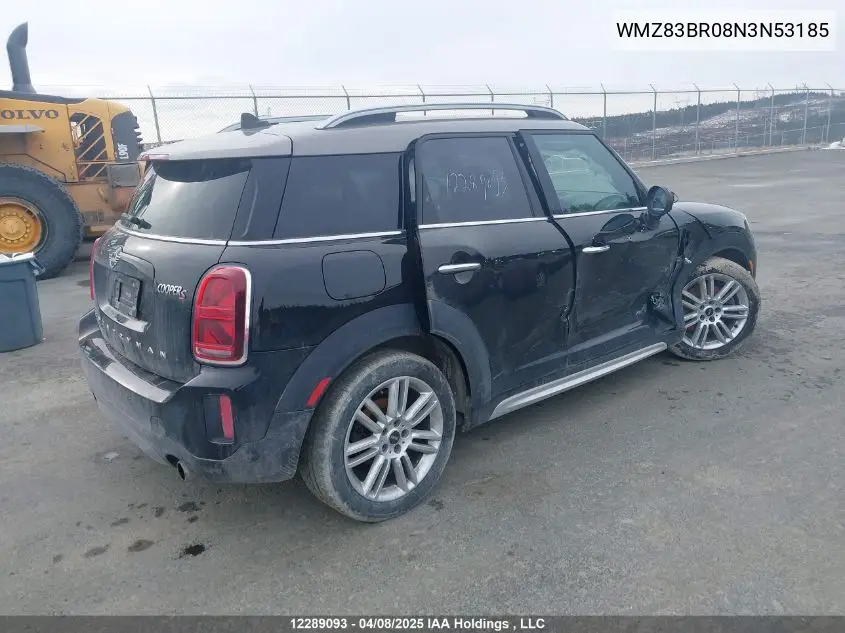 2022 Mini Cooper S Countryman All4 VIN: WMZ83BR08N3N53185 Lot: 12289093