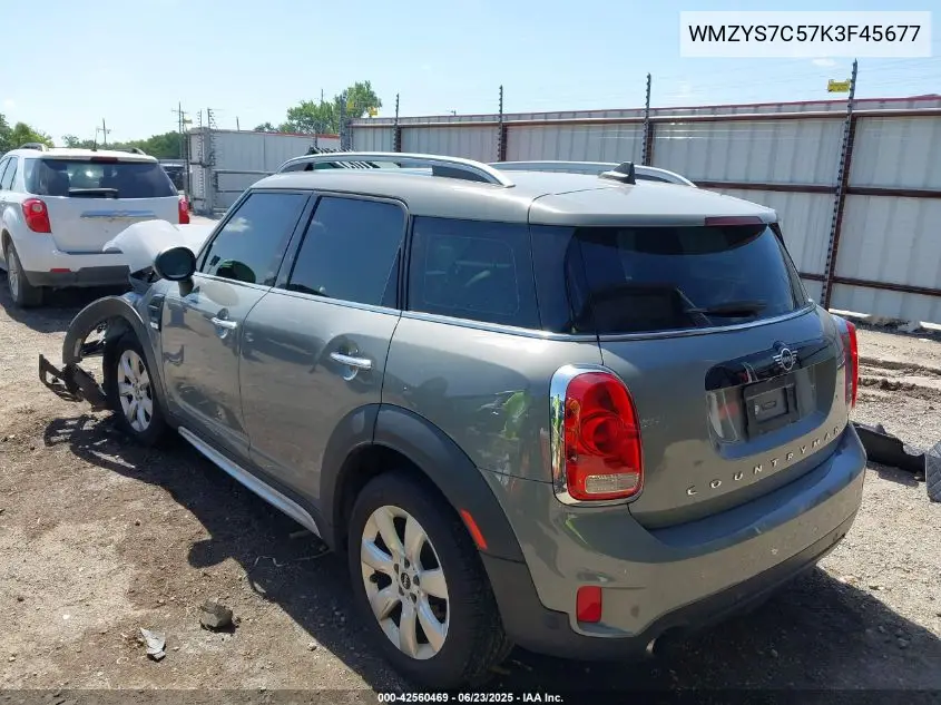 2019 Mini Countryman Cooper VIN: WMZYS7C57K3F45677 Lot: 42560469