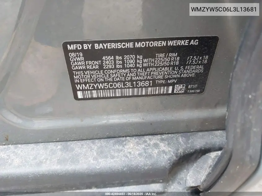 2020 Mini Countryman Cooper VIN: WMZYW5C06L3L13681 Lot: 42484453
