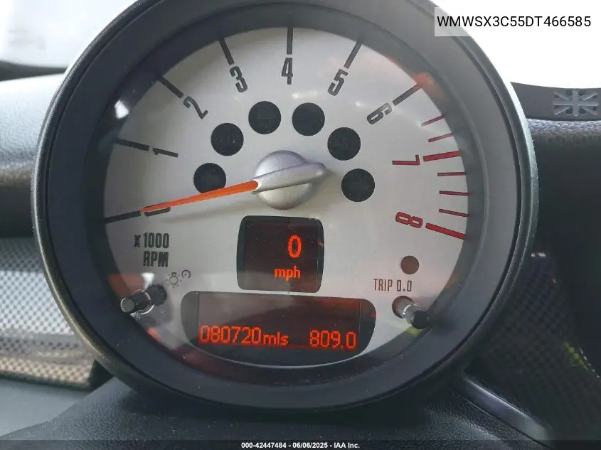 2013 Mini Coupe Cooper S VIN: WMWSX3C55DT466585 Lot: 42447484
