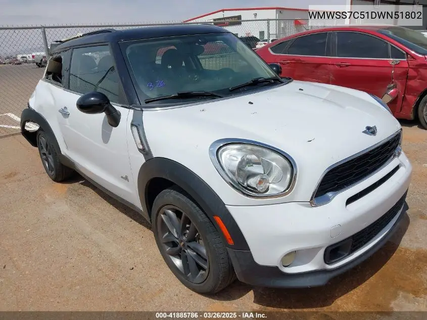 2013 Mini Paceman Cooper S VIN: WMWSS7C51DWN51802 Lot: 41885786
