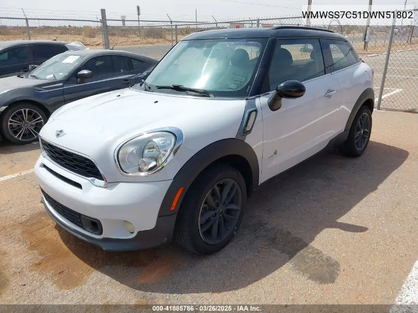 2013 Mini Paceman Cooper S VIN: WMWSS7C51DWN51802 Lot: 41885786