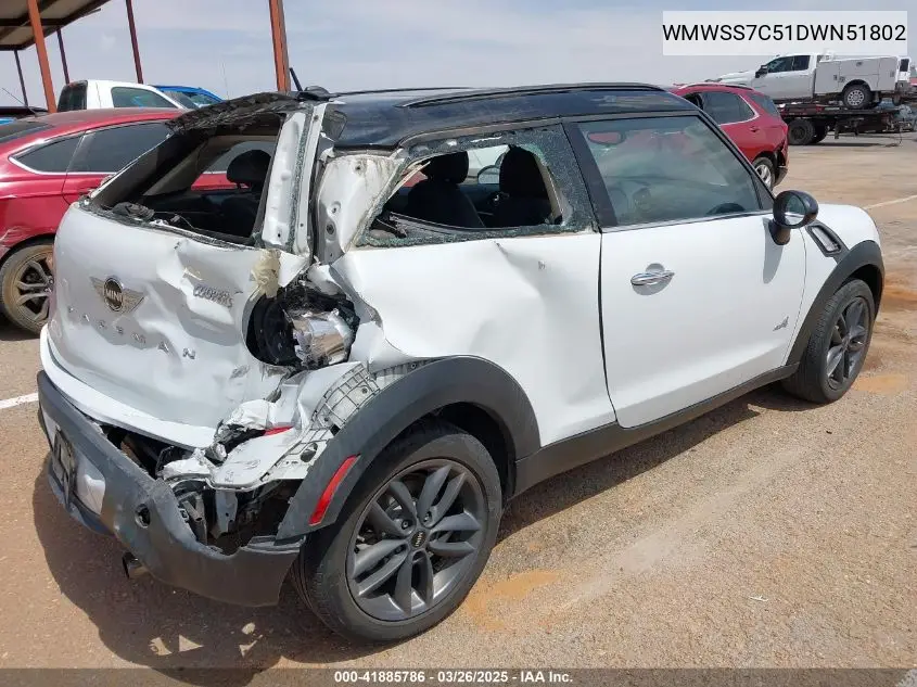 2013 Mini Paceman Cooper S VIN: WMWSS7C51DWN51802 Lot: 41885786