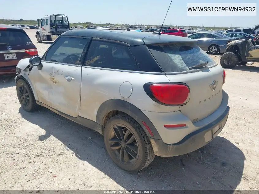 2015 Mini Paceman Cooper VIN: WMWSS1C59FWN94932 Lot: 41913769