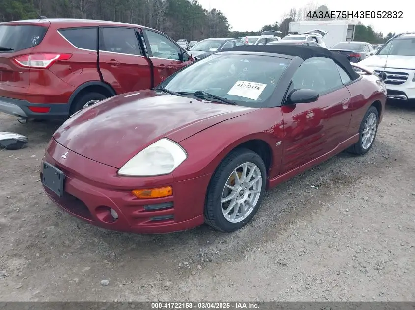 2003 Mitsubishi Eclipse Spyder Gts VIN: 4A3AE75H43E052832 Lot: 41722158
