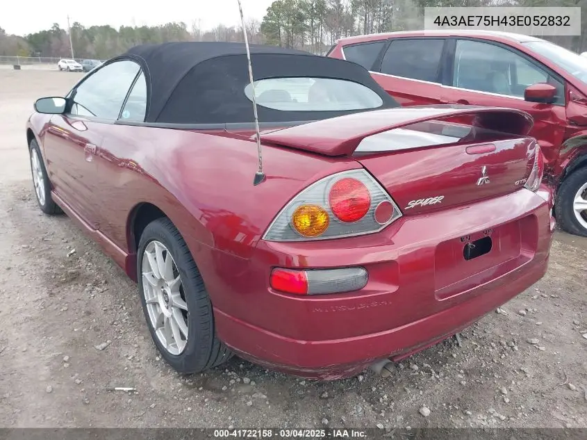 2003 Mitsubishi Eclipse Spyder Gts VIN: 4A3AE75H43E052832 Lot: 41722158