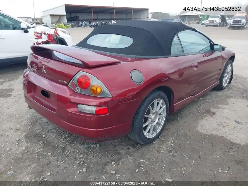 2003 Mitsubishi Eclipse Spyder Gts VIN: 4A3AE75H43E052832 Lot: 41722158