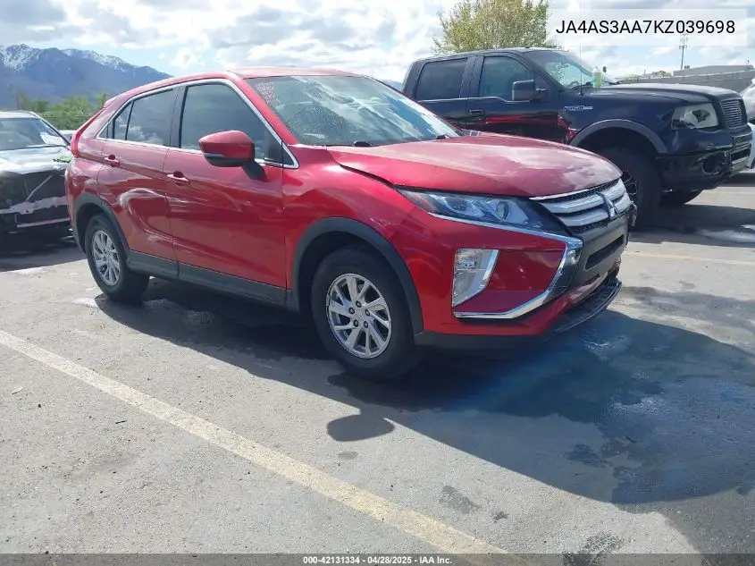 2019 Mitsubishi Eclipse Cross Es VIN: JA4AS3AA7KZ039698 Lot: 42131334