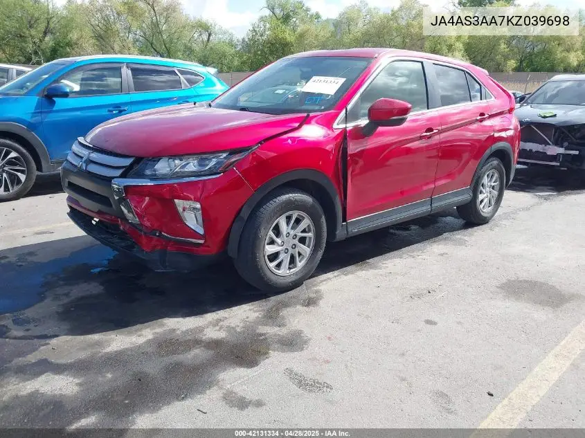 2019 Mitsubishi Eclipse Cross Es VIN: JA4AS3AA7KZ039698 Lot: 42131334